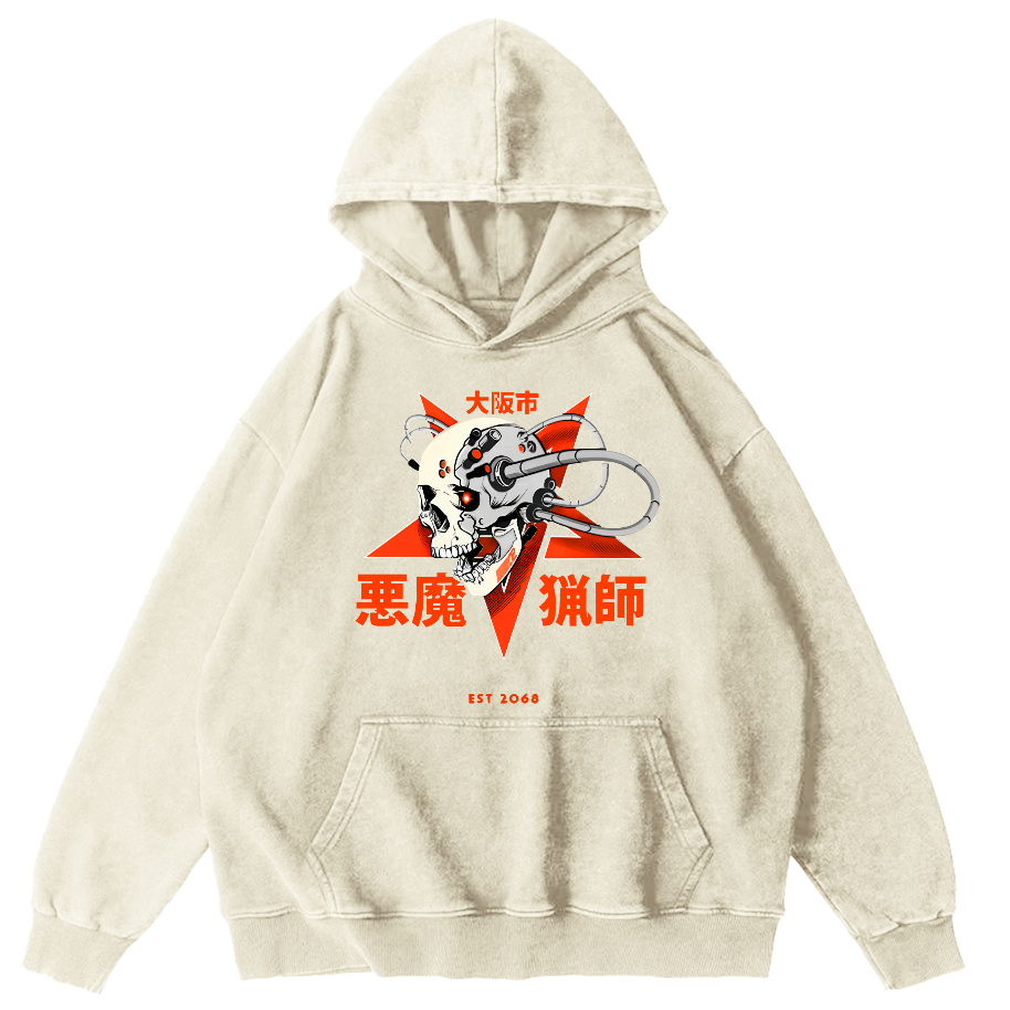 Demon Mechanic Japanese Vintage Distressed Hoodie-Zazasy