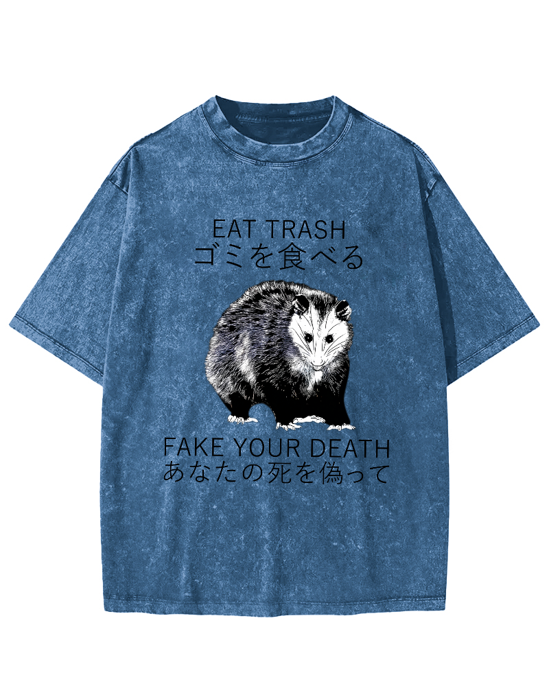 Japanese Style Opossums in Foraging Vintage Distressed T-shirt-Zazasy