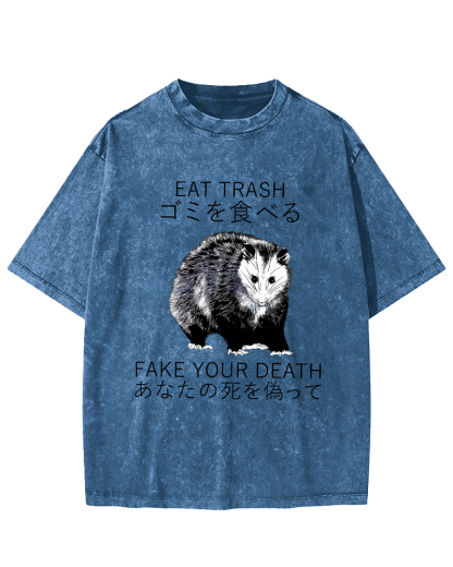 Japanese Style Opossums in Foraging Vintage Distressed T-shirt-Zazasy