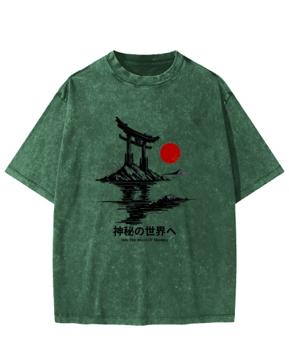 Japanese Sunrise Pattern Vintage Distressed T-shirt-Zazasy