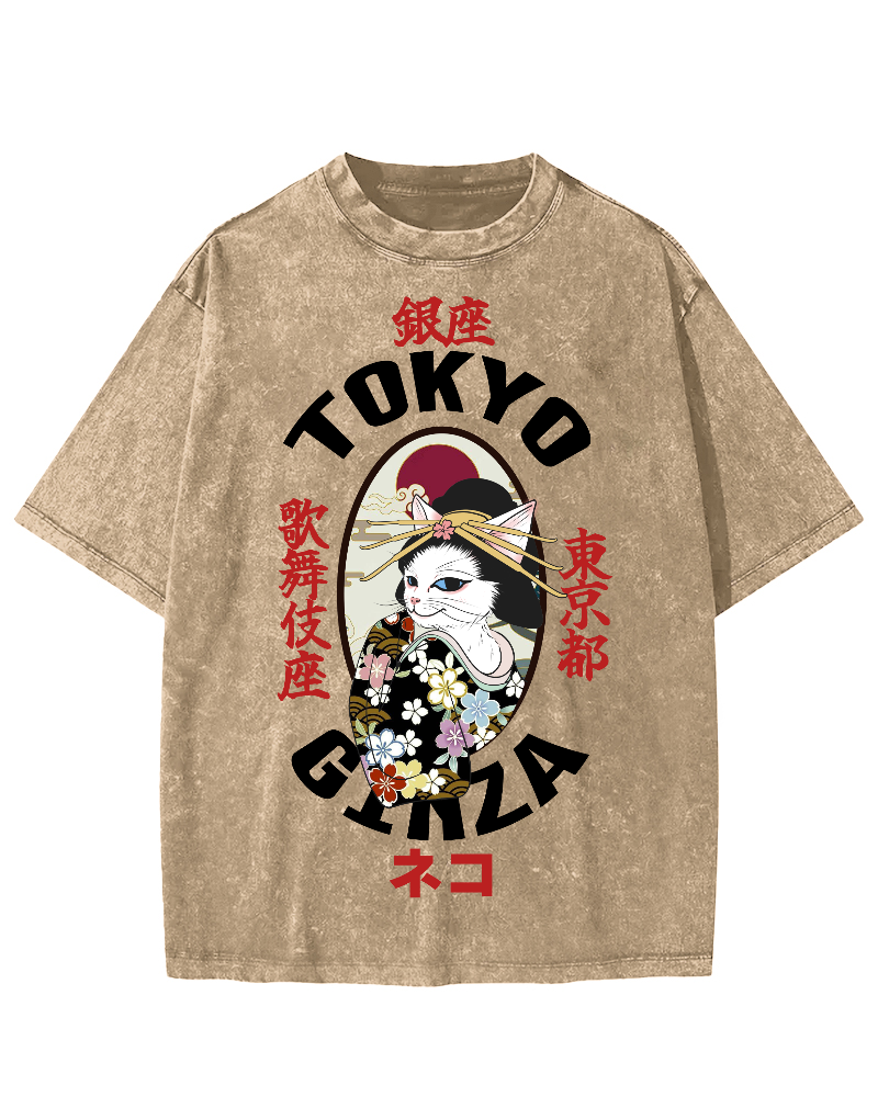 Tokyo Kabuki Cat Vintage Washed T-shirt