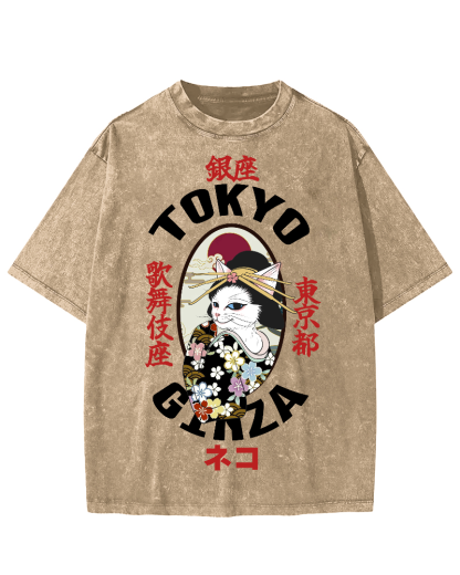 Tokyo Kabuki Cat Vintage Washed T-shirt