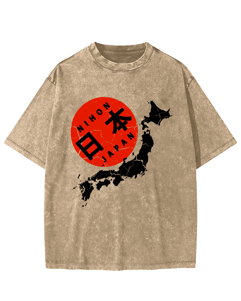Map of The Japanese Empire Vintage Washed T-shirt-Zazasy