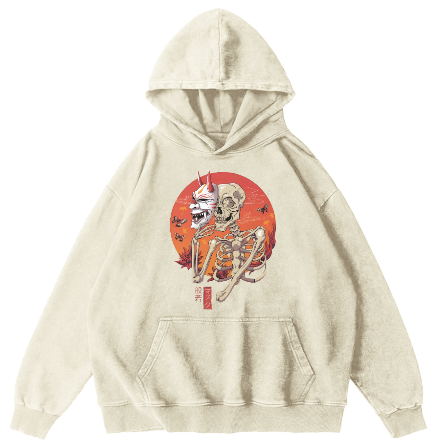 Mask Skeleton Man Vintage Distressed Hoodie-Zazasy
