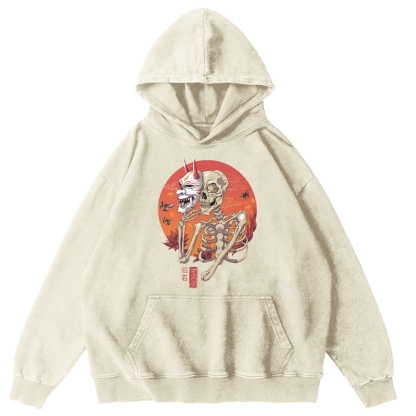 Mask Skeleton Man Vintage Distressed Hoodie-Zazasy
