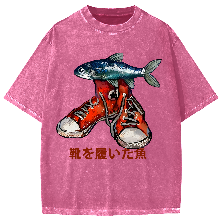Fish Wearing Shoes Vintage Washed T-shirt