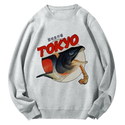 Tokyo Tsukiji Fish Market Round Neck Sweatshirt-Zazasy