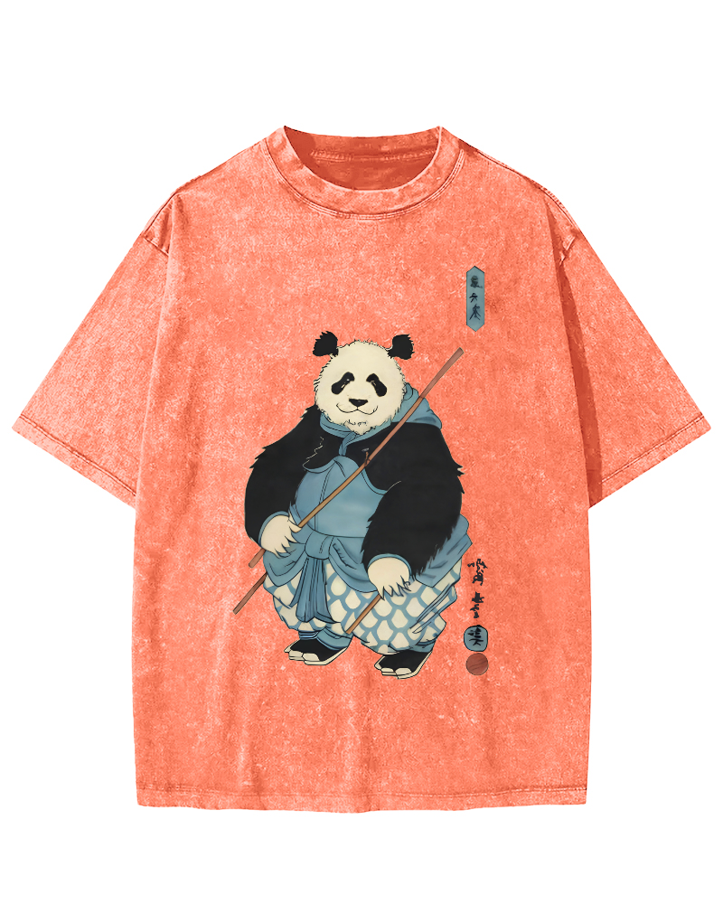 Panda Hero Japanese Style Vintage Washed T-shirt-Zazasy