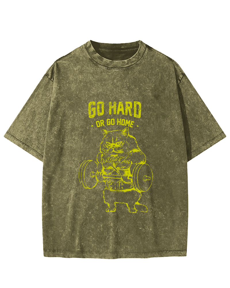 Abstract Fitness Cat Japanese Wash T-shirt-Zazasy