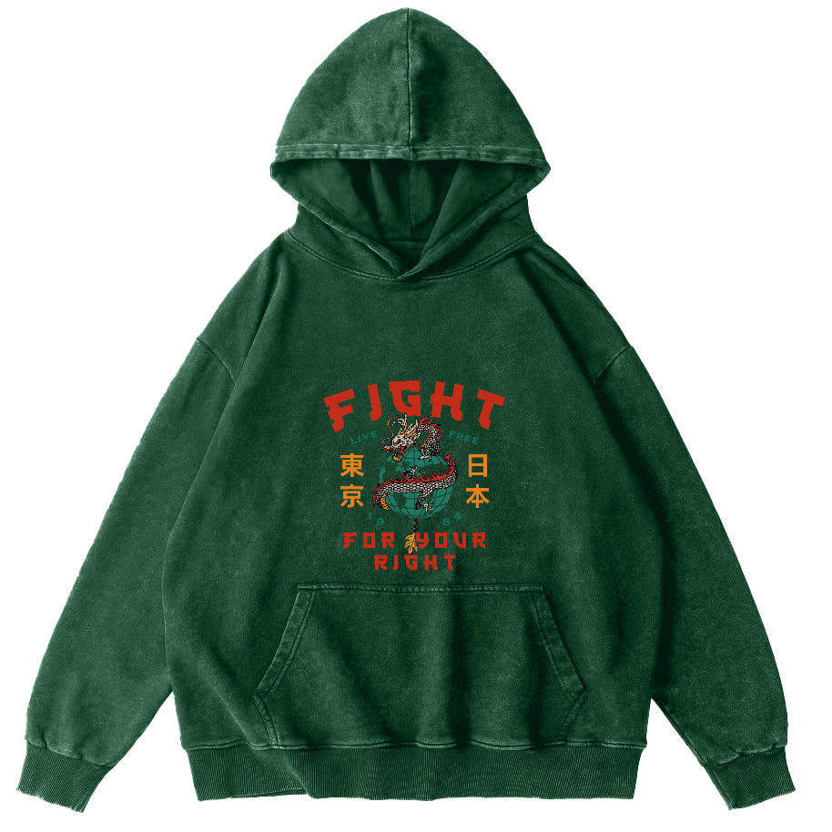 Tokyo Dragon Pattern Japanese Style Vintage Distressed Hoodie-Zazasy