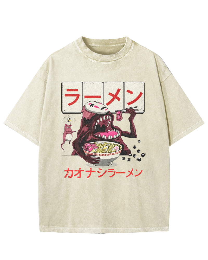 Japanese Anime No-Face Vintage Washed T-shirt