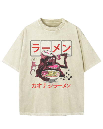 Japanese Anime No-Face Vintage Washed T-shirt