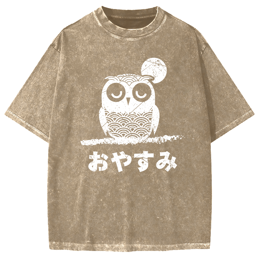 Owl Japanese cute Vintage Washed T-shirt
