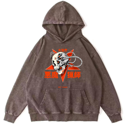 Demon Mechanic Japanese Vintage Distressed Hoodie-Zazasy