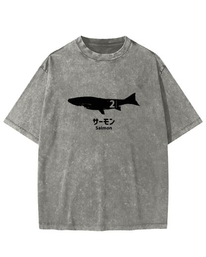 Japanese Script Shark Pattern Vintage Distressed T-shirt-Zazasy