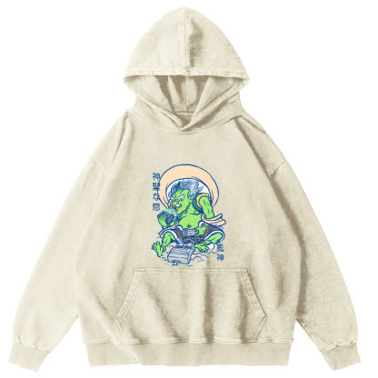 Cartoon Japanese Monster Vintage Distressed Hoodie-Zazasy