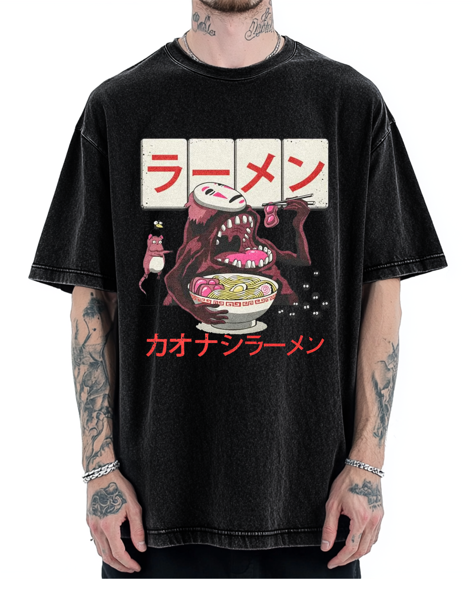 Japanese Anime No-Face Vintage Washed T-shirt