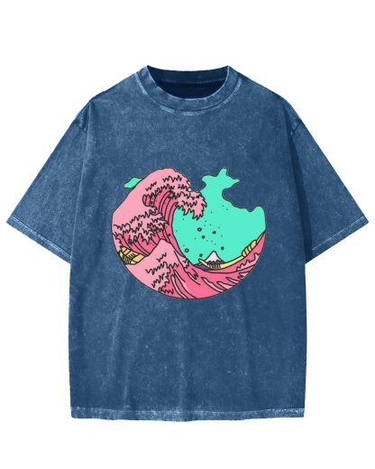 Pink Waves of Kanagawa Vintage Washed T-shirt