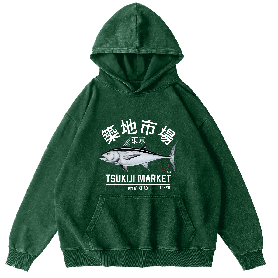 Japanese Seafood Market Salmon Vintage Distressed Hoodie-Zazasy