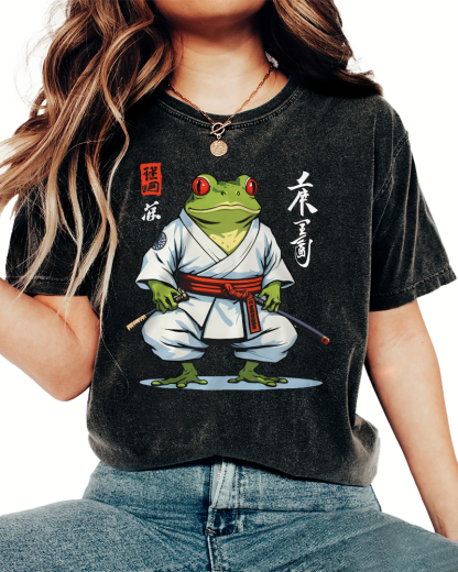 Frog Bushido Spirit Japanese Vintage Washed T-shirt-Zazasy