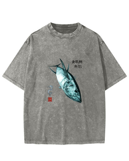 Japanese Tuna Pattern Vintage Distressed T-shirt-Zazasy