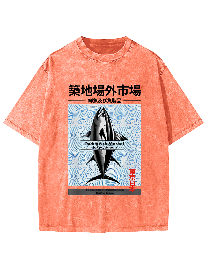 Tokyo Tsukiji Off Market, Japan Vintage Washed T-shirt-Zazasy