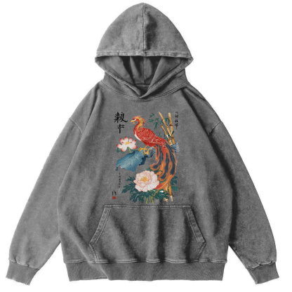 Proud Peacock Japanese Style Vintage Distressed Hoodie-Zazasy
