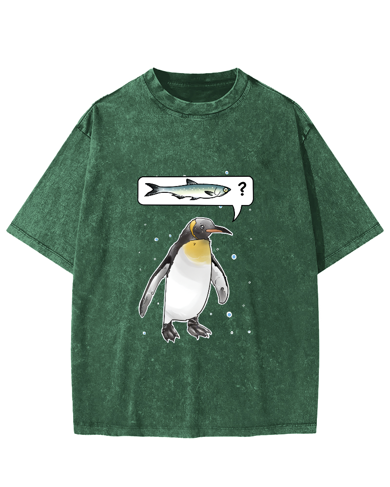 Japanese Penguin Pattern Wanting To Eat Fish Vintage Distressed T-shirt-Zazasy