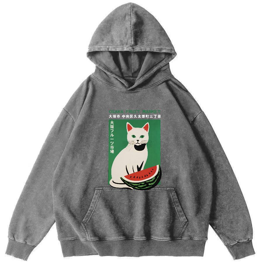 Cat Who Loves To Eat Watermelon Vintage Distressed Hoodie-Zazasy
