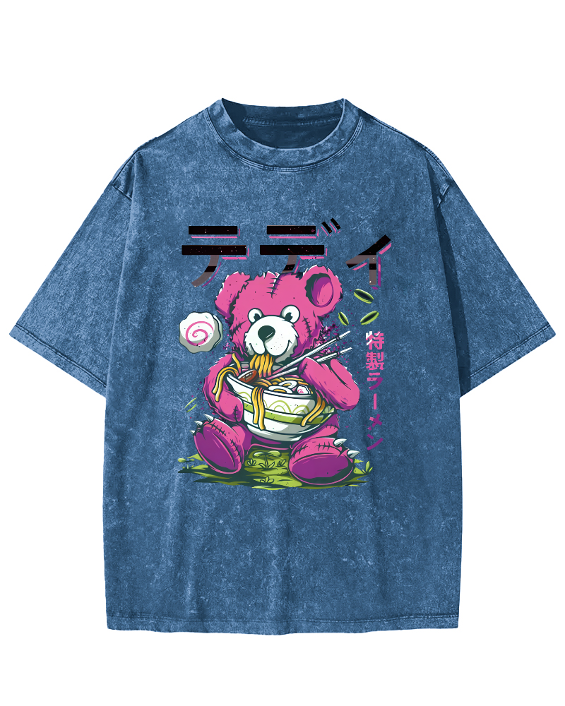 Bear Japan, who likes Lamian Noodles Vintage Washed T-shirt-Zazasy