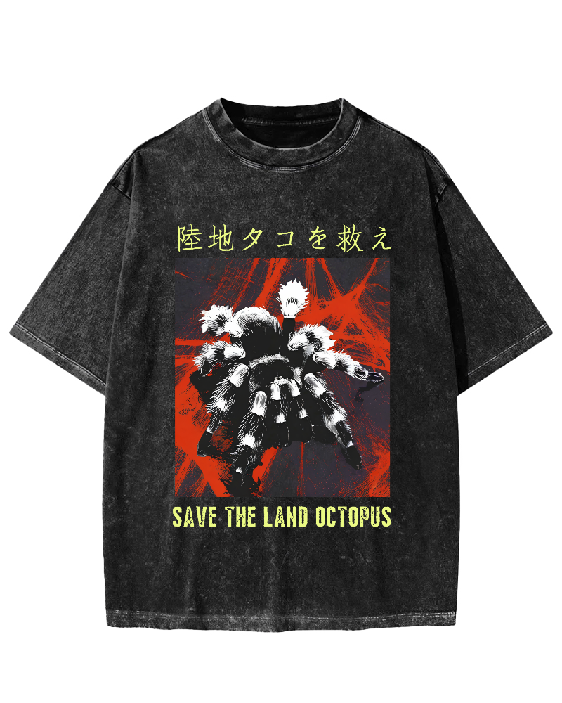 Save The Land Octopus Vintage Washed T-shirt-Zazasy