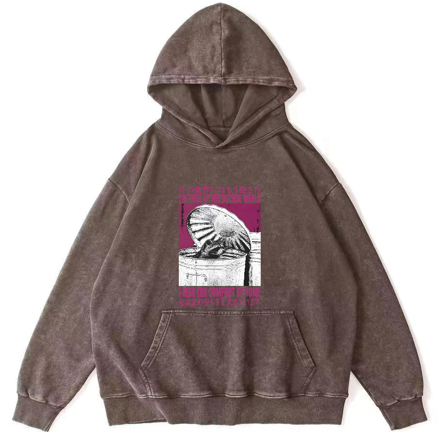 Retro Raccoon Pattern Japanese Style Vintage Distressed Hoodie-Zazasy