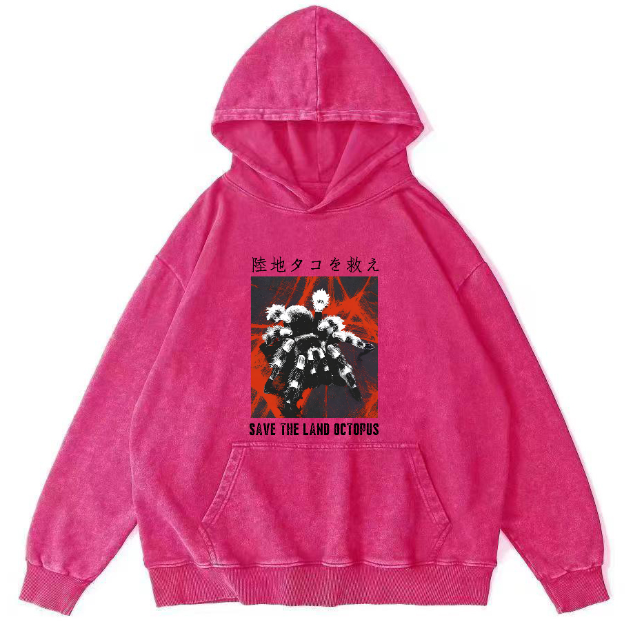 Save The Land Octopus Vintage Washed Hoodie-Zazasy