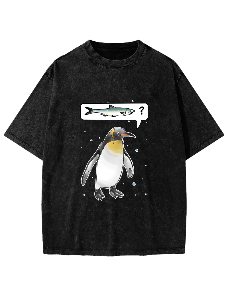 Japanese Penguin Pattern Wanting To Eat Fish Vintage Distressed T-shirt-Zazasy