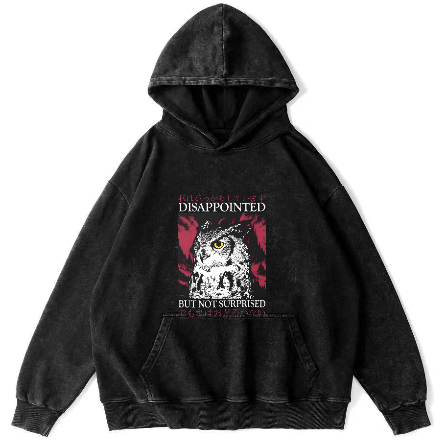 Japanese Owl Pattern Vintage Distressed Hoodie-Zazasy