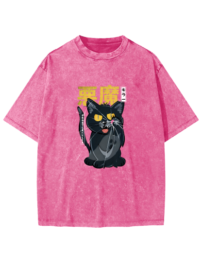 Retro Mischievous Cat Pattern Vintage Distressed T-shirt-Zazasy
