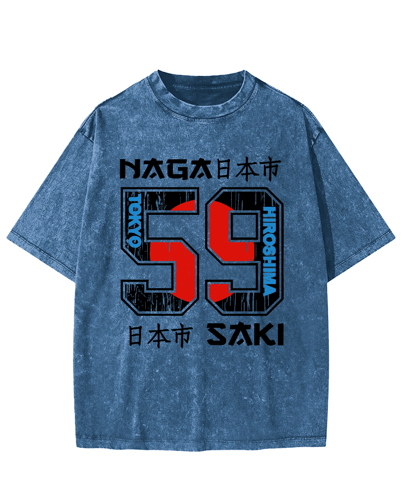 Number 59 in Japan City Vintage Washed T-shirt-Zazasy