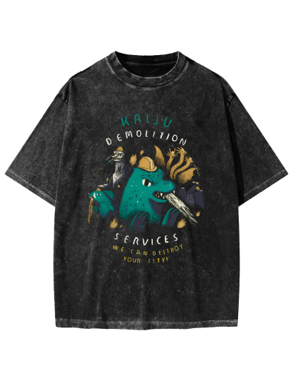 Cartoon Dinosaur Leisure Vintage Washed T-shirt-Zazasy