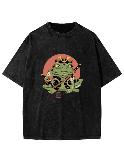 Japanese Funny Frog Pattern Vintage Distressed T-shirt-Zazasy