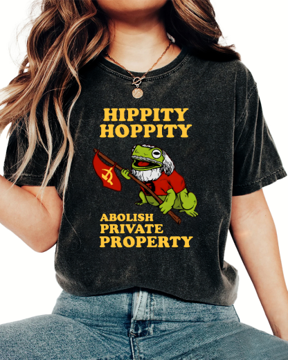 Hippity Hoppity Abolish Private Property  Vintage Washed T-shirt-Zazasy