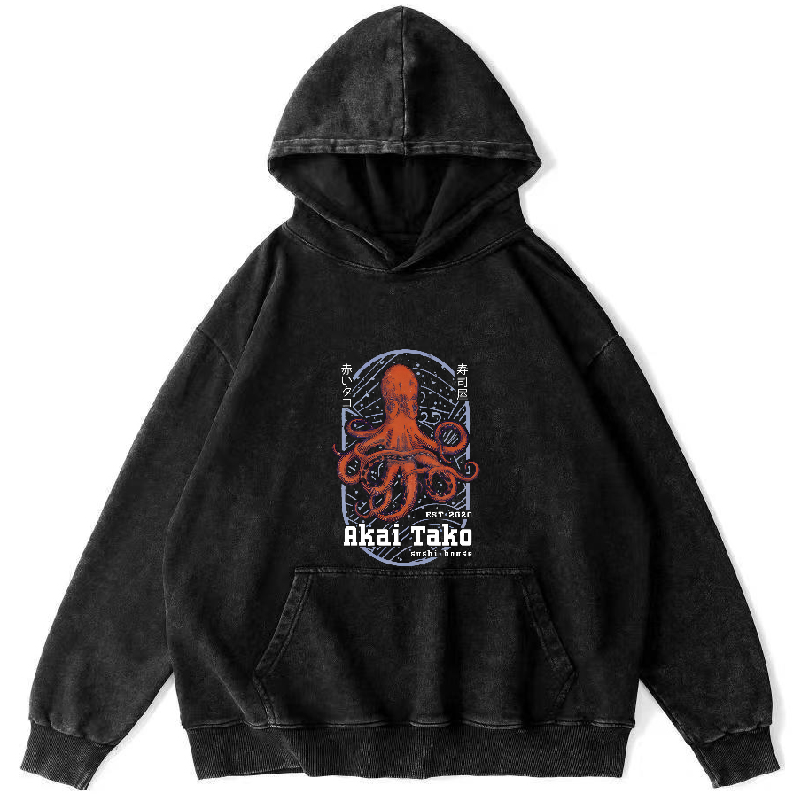 Retro Octopus Pattern Japanese Vintage Distressed Hoodie-Zazasy