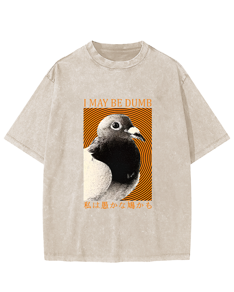 I May Be Dumb Pigeon Washed T-Shirt-Zazasy