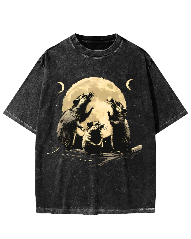 The Mouse Under the Moonlight Vintage Distressed T-shirt-Zazasy