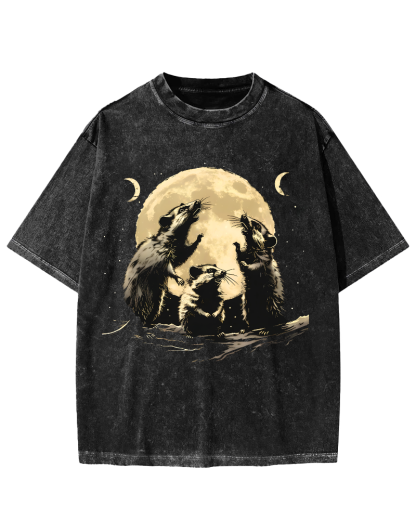 The Mouse Under the Moonlight Vintage Distressed T-shirt-Zazasy
