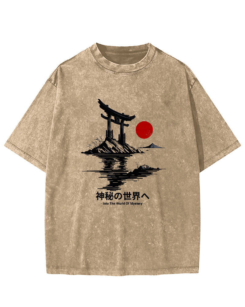 Japanese Sunrise Pattern Vintage Distressed T-shirt-Zazasy