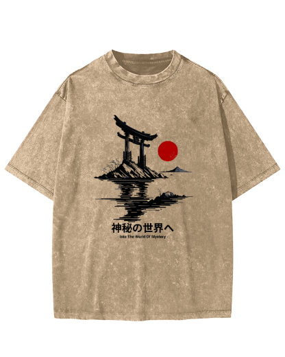 Japanese Sunrise Pattern Vintage Distressed T-shirt-Zazasy