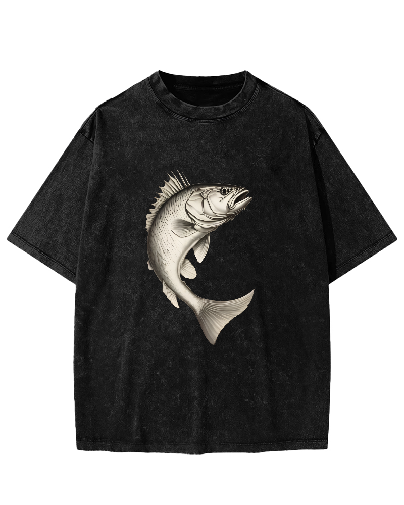Sea Fsh Pattern Vintage Distressed T-shirt-Zazasy