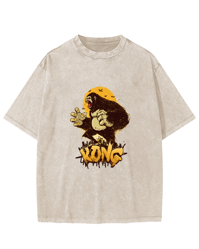 Retro Gorilla Pattern Vintage Distressed T-shirt-Zazasy