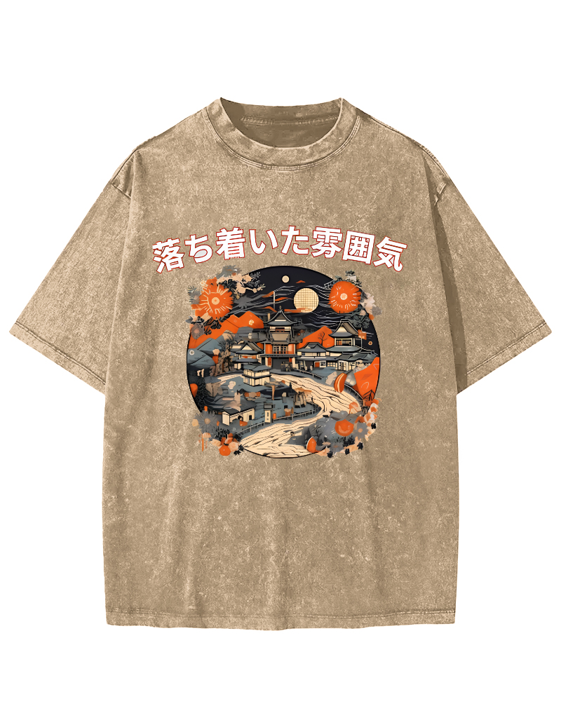 Ukiyo-e Japanese Style Vintage Washed T-shirt-Zazasy