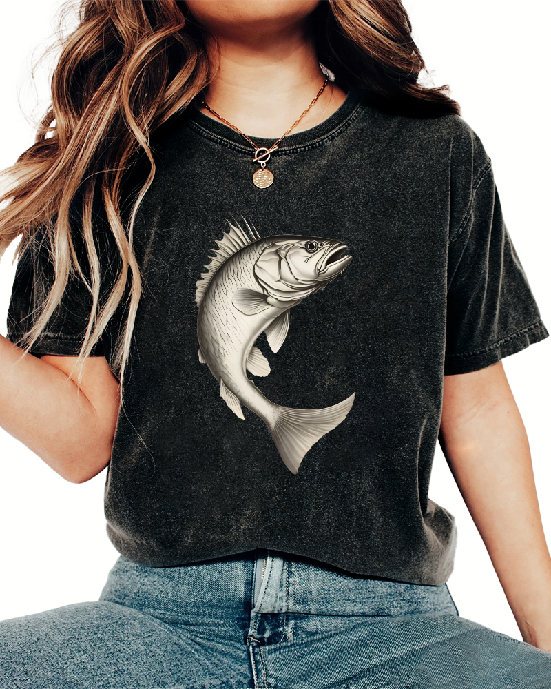 Sea Fsh Pattern Vintage Distressed T-shirt-Zazasy